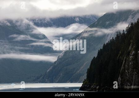 Dramatic foggy landscape in Tracy Arm Fjord near Juneau, Alaska, USA Stock Photo