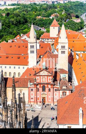 Aerial view of Basilica of St George on Prague Castle, Prague, Czech Republic. Stock Photo