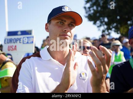 Team Europe's Ludvig Aberg during the foursomes on day two of the 44th Ryder Cup at the Marco Simone Golf and Country Club, Rome, Italy. Picture date: Saturday September 30, 2023. Stock Photo