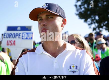 Team Europe's Ludvig Aberg during the foursomes on day two of the 44th Ryder Cup at the Marco Simone Golf and Country Club, Rome, Italy. Picture date: Saturday September 30, 2023. Stock Photo