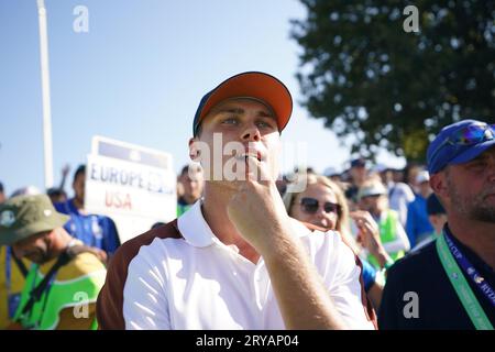 Team Europe's Ludvig Aberg during the foursomes on day two of the 44th Ryder Cup at the Marco Simone Golf and Country Club, Rome, Italy. Picture date: Saturday September 30, 2023. Stock Photo