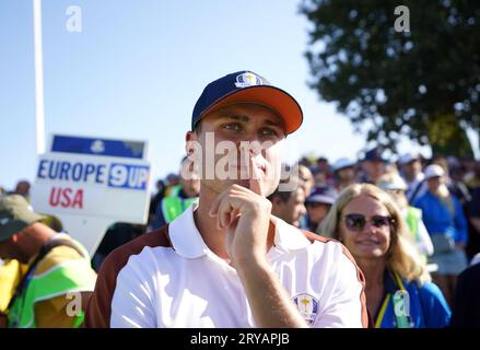 Team Europe's Ludvig Aberg during the foursomes on day two of the 44th Ryder Cup at the Marco Simone Golf and Country Club, Rome, Italy. Picture date: Saturday September 30, 2023. Stock Photo