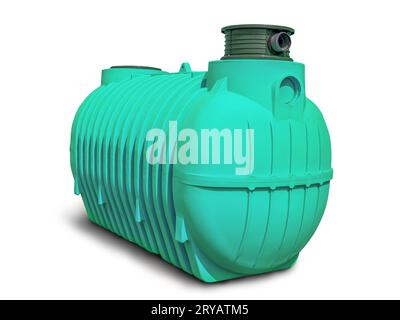 Large capacity green rainwater tank on white background Stock Photo