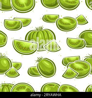 Vector Green Tomato seamless pattern, repeating background with still life compositions of tomatoes for bed linen, decorative square poster with group Stock Vector