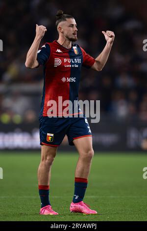 Genoa CFC v AS Roma - Serie A Radu Dragusin of Genoa CFC gestures during  the Serie