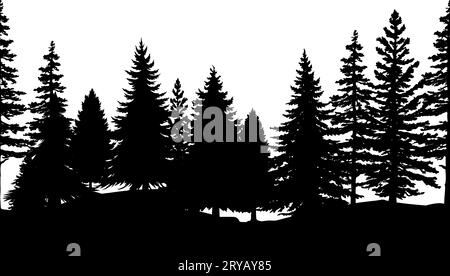 Pine trees forest silhouette. Seamless border. vector illustration Stock Vector