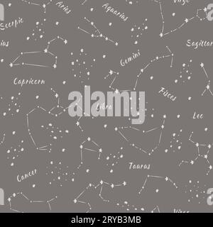 Seamless constellation pattern on beige background, vector Stock Vector