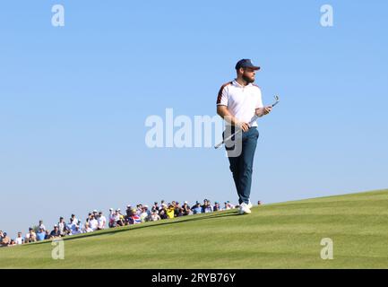 Rome, Italy. 30th Sep, 2023. Team Europe's Tyrell Hatton on the 14th green on the second day of the Ryder Cup at Marco Simone Golf Club, Rome, Italy on Saturday, September 30, 2023. Photo by Hugo Philpott /UPI Credit: UPI/Alamy Live News Stock Photo