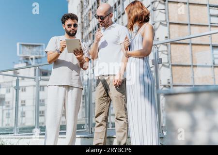 Successful Urban Project: Architectural Team Collaborating on City Building Construction Stock Photo