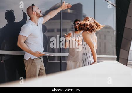 Group of creative people discussing e-commerce trends, targeting audience, and enhancing online retail. Stock Photo