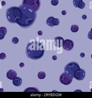Juicy blueberry pattern on a light blue background with blue berries of different sizes. Seamless. Summer. Vector Stock Vector