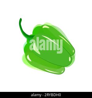 Green bell pepper in watercolor imitation with green tail on white background. Paprika. Vector. Stock Vector