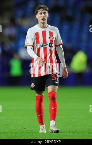 Sheffield, UK. 29th Sep, 2023. Sunderland defender Trai Hume (32) during the Sheffield Wednesday FC v Sunderland AFC sky bet EFL Championship match at Hillsborough Stadium, Sheffield, United Kingdom on 29 September 2023 Credit: Every Second Media/Alamy Live News Stock Photo