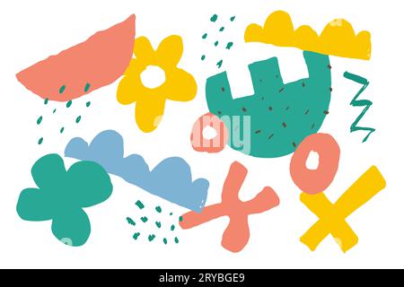 Naive abstract cute squiggle shapes prints. retro brutalist aesthetic circle oval wave pattern. Geometric design in trendy retro aesthetic. Swiss groo Stock Vector