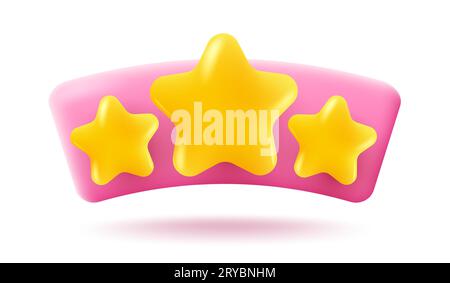 Vector icons of three yellow stars on pink banner. Achievements for games or customer rating feedback of website. Vector illustration of stars in real Stock Vector