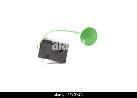 green color gas station icon on the gas tank lock on a white isolated background. Eco-friendly modern fuels Stock Photo