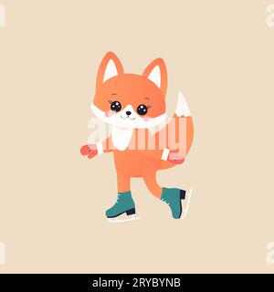 fox on skates. winter sports. isolated vector kids illustration Stock Vector
