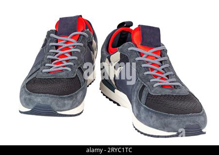 Insulated sneakers with khaki details isolated on white background. Fashionable stylish sports casual shoes. Mock up for design advertising for shoe s Stock Photo