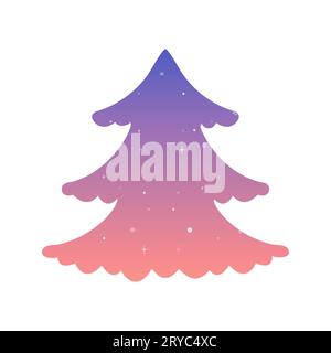 silhouette glittery Christmas tree frame . Gradient blue and pink gradient vector illustration Stock Vector