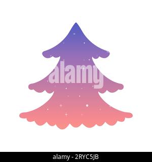 silhouette glittery Christmas tree frame . Gradient blue and pink gradient vector illustration Stock Vector