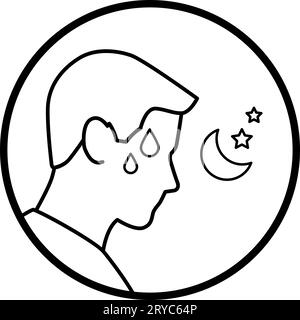 Man sweating at night, night sweats isolated medical icon Stock Vector