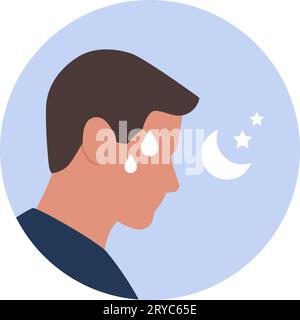 Man sweating at night, night sweats isolated medical icon Stock Vector