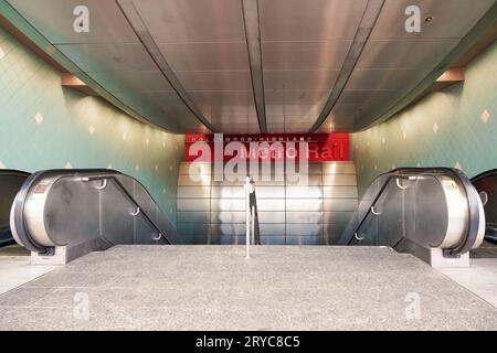 Los Angeles Metro Rail. Public transport in LA. Hollywood Highland Station is a subway station in the Los Angeles County Metro Rail system, USA. Stock Photo