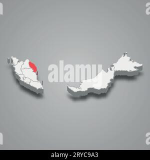 Terengganu state location within Malaysia 3d isometric map Stock Vector