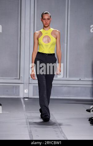 Model Angelina Kendall walks on the runway at the Coperni fashion show