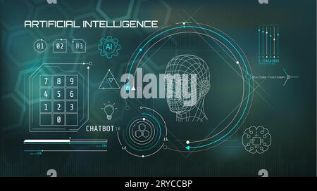 Built-in artificial intelligence in a technology circle with a 3D head on a abstract background. Stock Vector