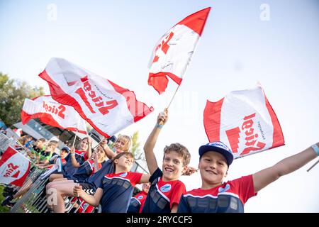 Hinzenbach, Austria. 30 September 2023. FIS Skisprung Summer Grand Prix taking place at the ski jumping hill close to Eferding ©Andreas Stroh / Alamy Live News Stock Photo