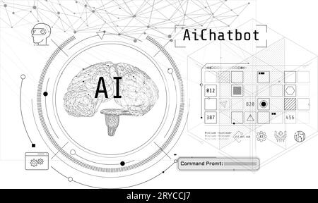 Digital brain with circuits, minimalistic artificial intelligence. Stock Vector
