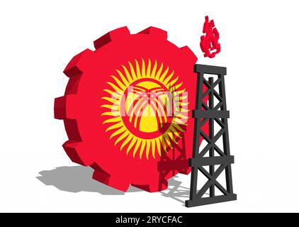 Gear with gas rig simple icon, textured by Kyrgyzstan flag Stock Photo