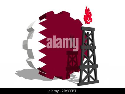 Gear with gas rig simple icon, textured by Qatar flag Stock Photo