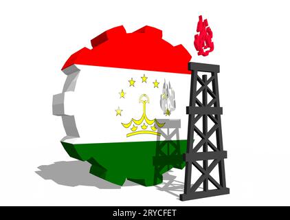 Gear with gas rig simple icon, textured by Tajikistan flag Stock Photo