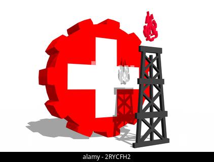 Gear with gas rig simple icon, textured by Switzerland flag Stock Photo