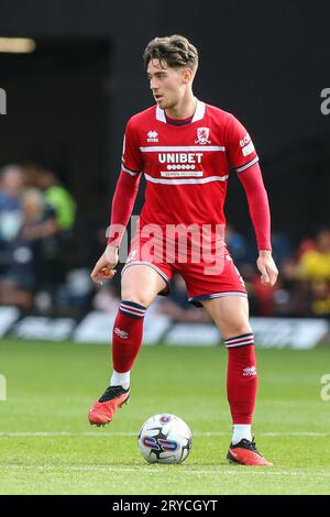 Watford, UK. 30th Sep, 2023. Hayden Hackney #7 of Middlesbrough on the ball during the Sky Bet Championship match Watford vs Middlesbrough at Vicarage Road, Watford, United Kingdom, 30th September 2023 (Photo by Arron Gent/News Images) in Watford, United Kingdom on 9/30/2023. (Photo by Arron Gent/News Images/Sipa USA) Credit: Sipa USA/Alamy Live News Stock Photo