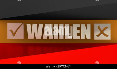 Wahlen text with check mark on germany flag background Stock Photo