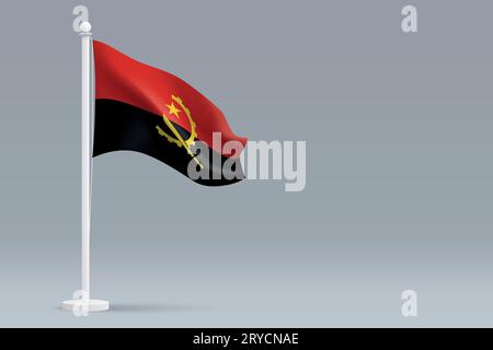3d realistic national Angola flag isolated on gray background with copyspace Stock Vector