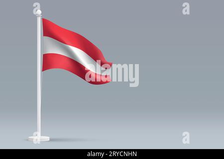 3d realistic national Austria flag isolated on gray background with copyspace Stock Vector