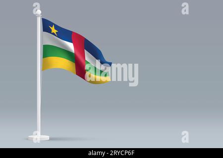 3d realistic national Central African Republic flag isolated on gray background with copyspace Stock Vector