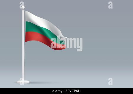 3d realistic national Bulgaria flag isolated on gray background with copyspace Stock Vector