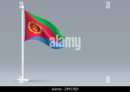 3d realistic national Eritrea flag isolated on gray background with copyspace Stock Vector