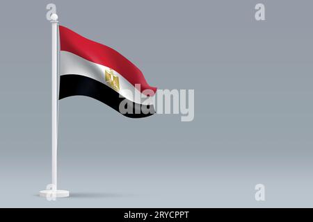 3d realistic national Egypt flag isolated on gray background with copyspace Stock Vector