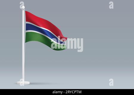 3d realistic national Gambia flag isolated on gray background with copyspace Stock Vector