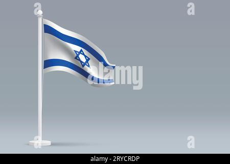 3d realistic national Israel flag isolated on gray background with ...
