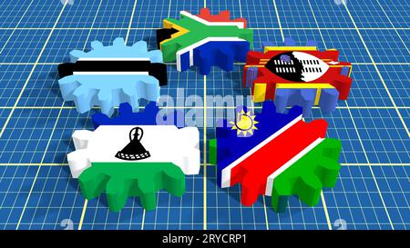 Southern African Customs Union members national flags Stock Photo