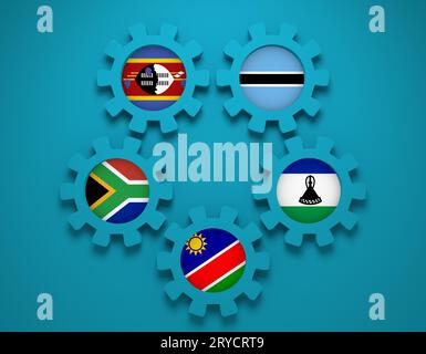 Southern African Customs Union members national flags Stock Photo