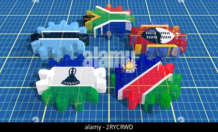 Southern African Customs Union members national flags Stock Photo