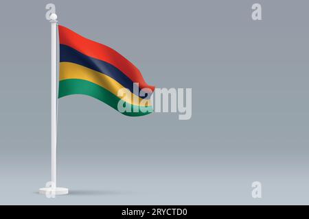 3d realistic national Mauritius flag isolated on gray background with copyspace Stock Vector